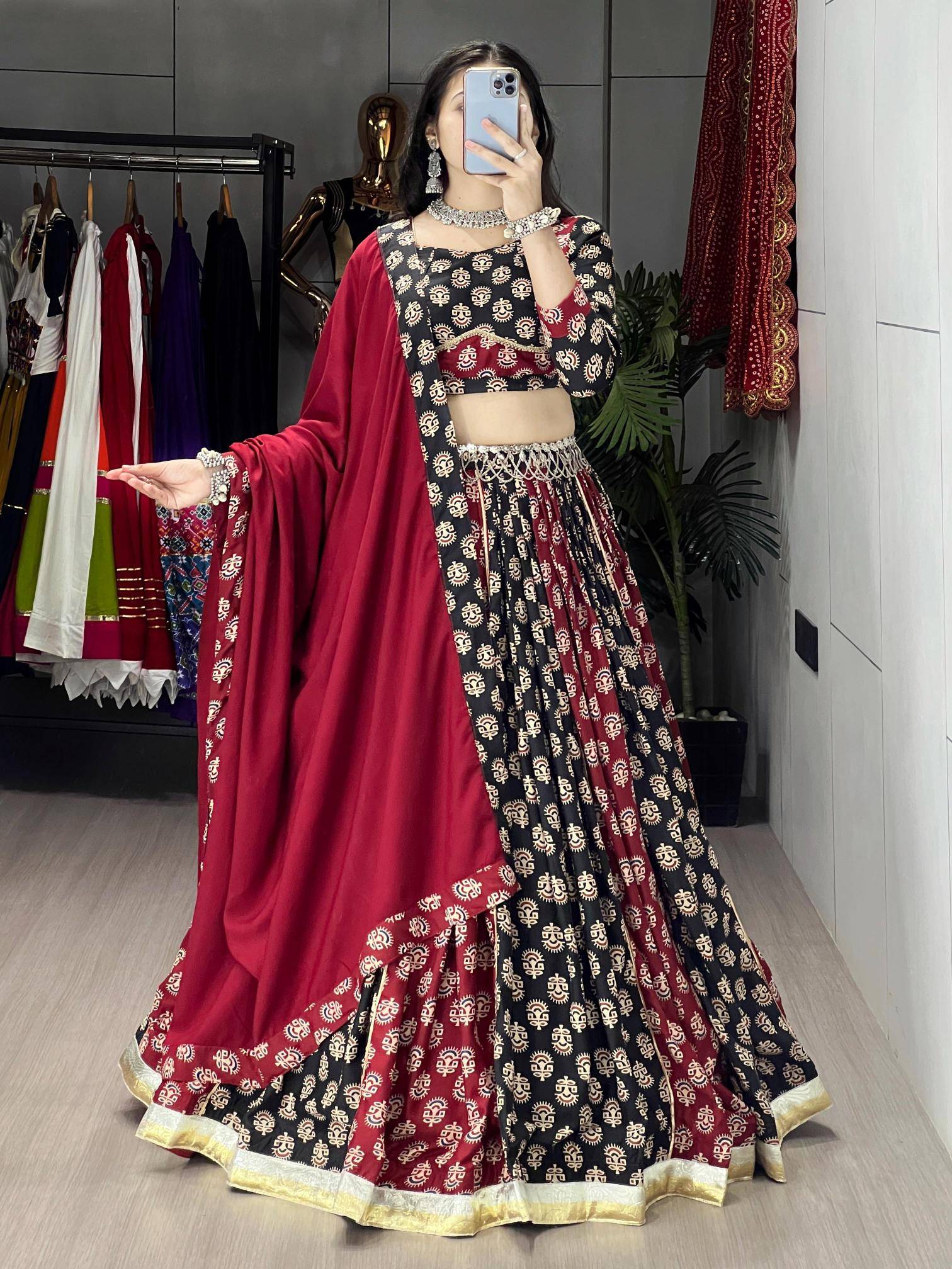 GRTN 8217 MRNBLK Rayon Cheap Lehenga choli wholesalers